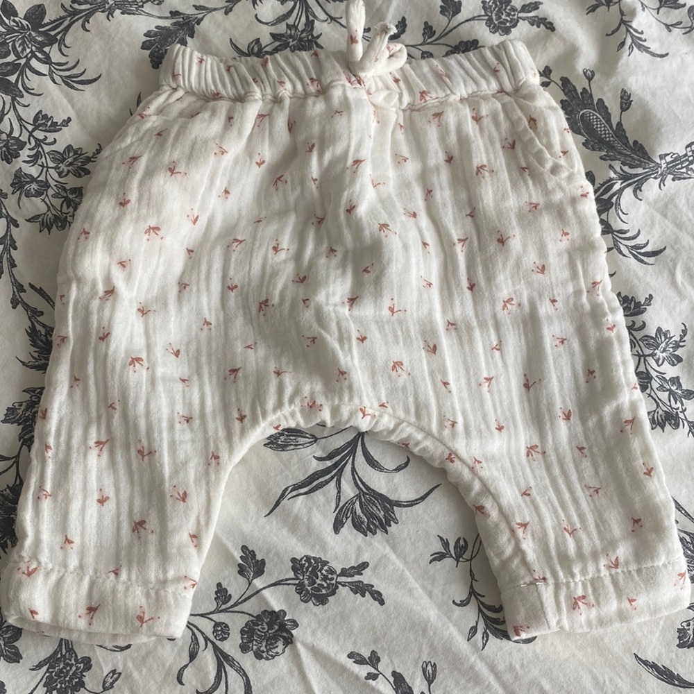 Floral trouser, verbaudet, 1m (54cm), cotton gauze, white with flowers